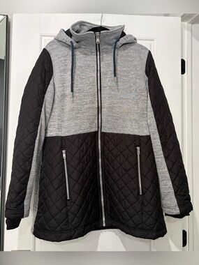 Active USA Two-Tone Hooded Jacket in Gray & Black with Pink Logo